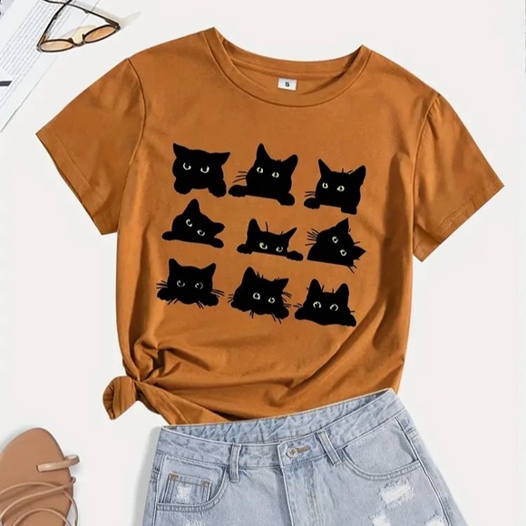 Tops - Cat Faces Tee Shirt Black Kittens Size XXL Brown Top NEW Cats!